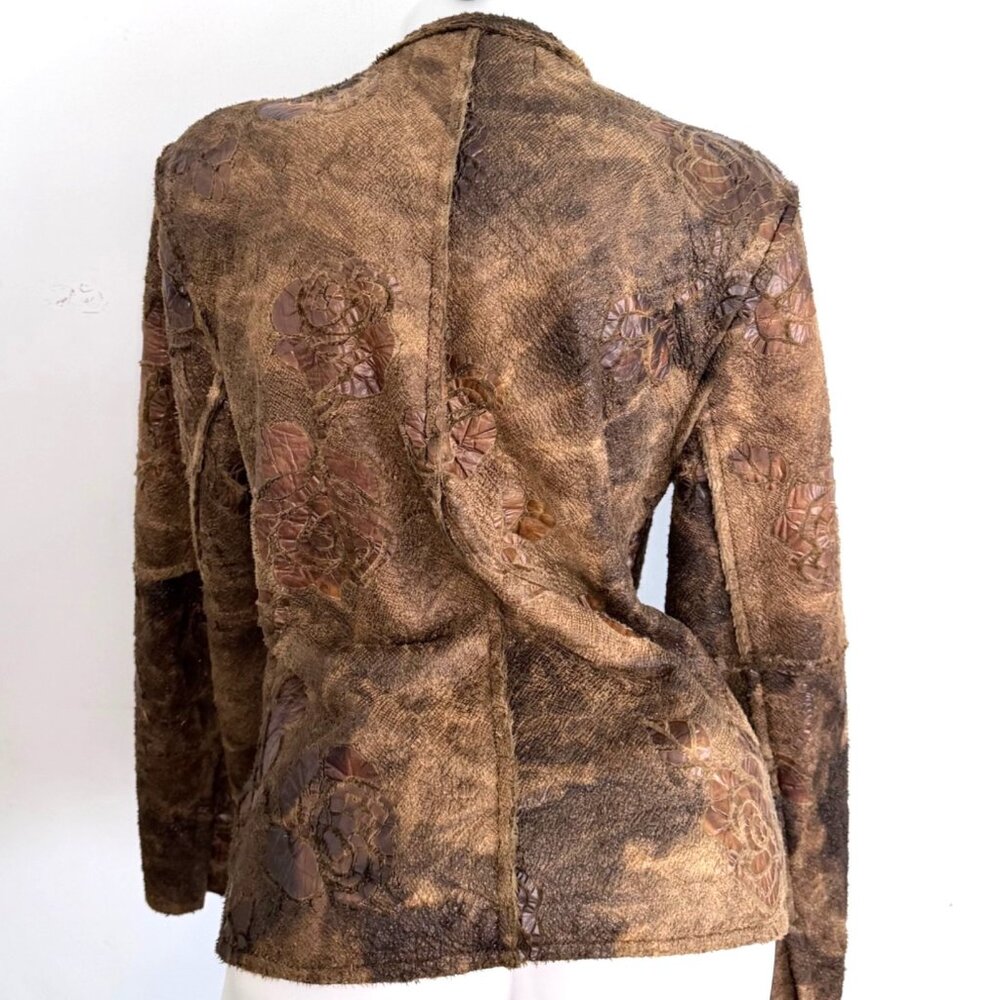 True Grit Brown Floral Rose Brown Faux Fur Jacket Size Large - Picture 2 of 14